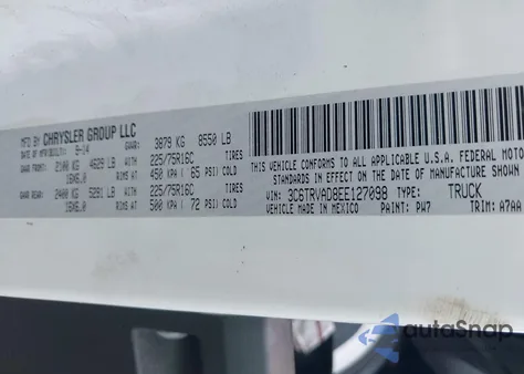 2014 Ram Promaster 1500 Low Roof z USA, uszkodzony, nr VIN 3C6TRVAD8EE127098